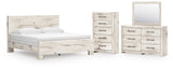 Lawroy Light Natural Panel Bedroom Set — King / 4: Bed, Dresser, Mirror, Chest