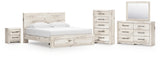 Lawroy Light Natural Panel Bedroom Set — 2-Drawer Footboard Storage — King / 5: Bed, Dresser, Mirror, Nightstand, Chest