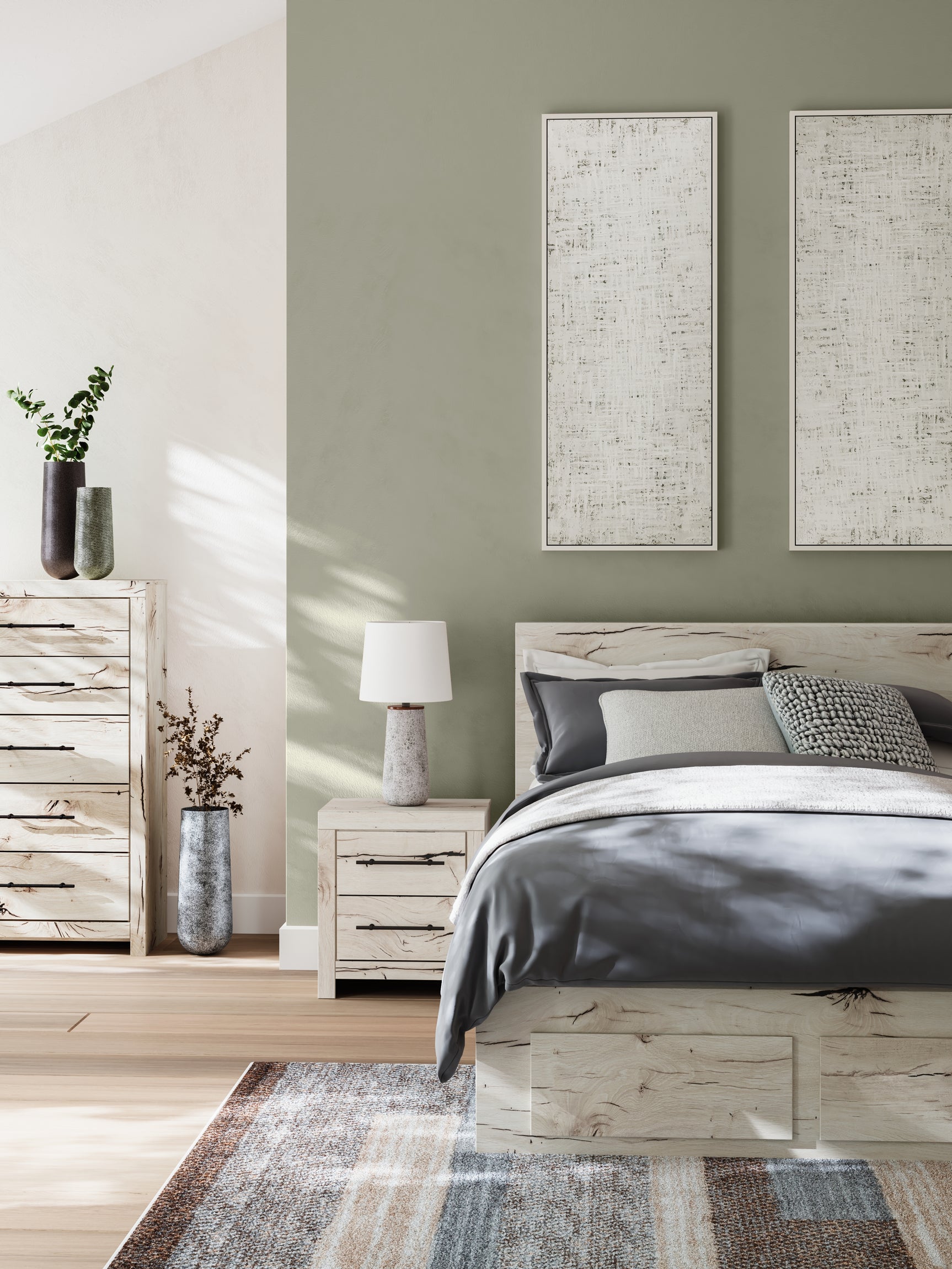 Lawroy queen panel storage bed in rustic white finish