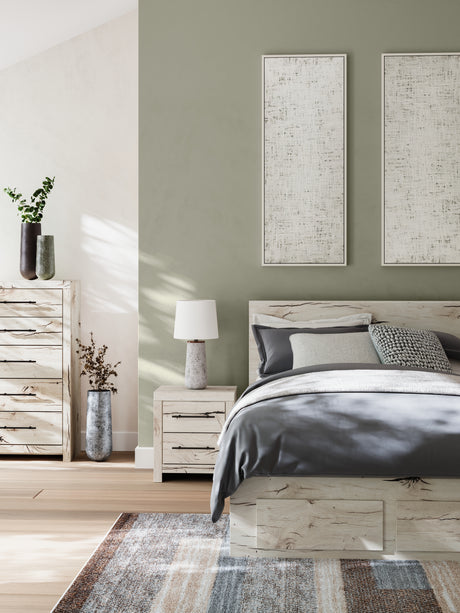 Lawroy queen panel storage bed in rustic white finish