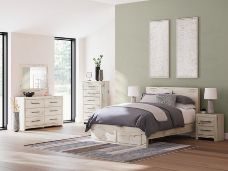 Lawroy queen panel storage bed in rustic white finish