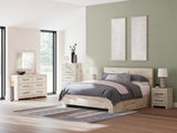 Lawroy Light Natural King Panel Bed with Storage, front view in rustic white finish