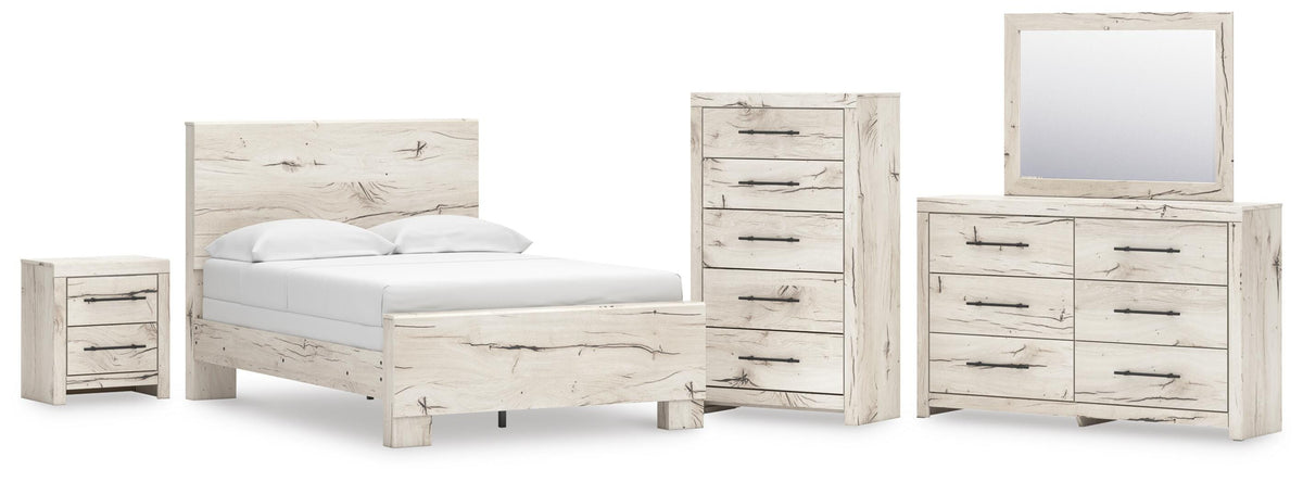Lawroy Light Natural Panel Bedroom Set — Full / 5: Bed, Dresser, Mirror, Nightstand, Chest