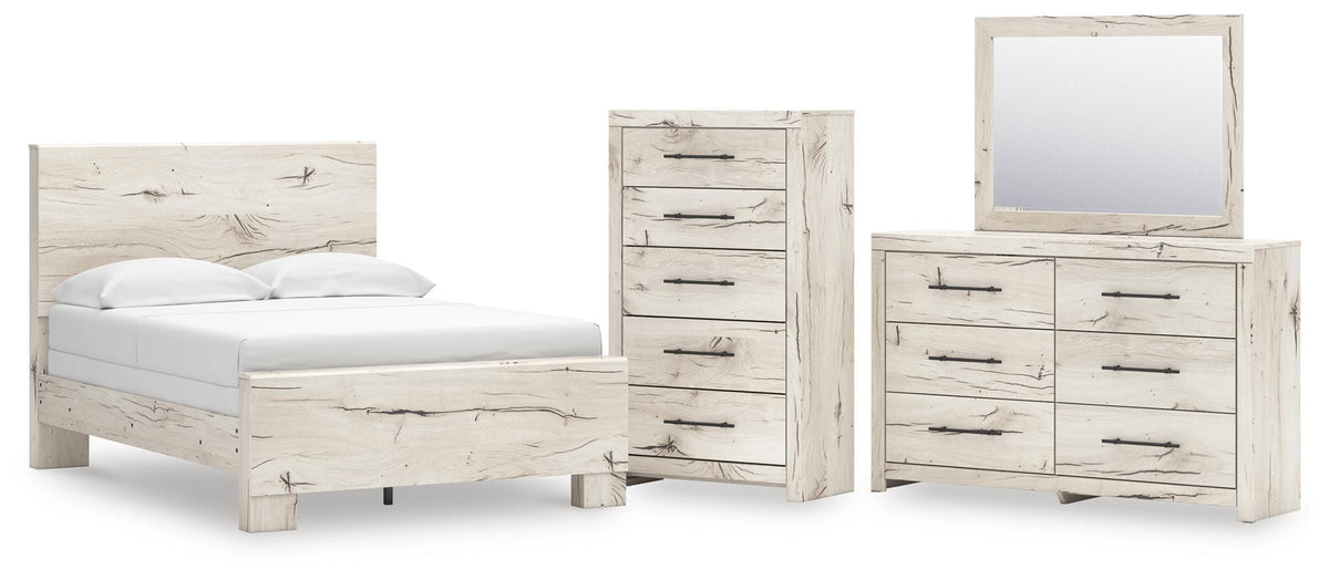 Lawroy Light Natural Panel Bedroom Set — Full / 4: Bed, Dresser, Mirror, Chest