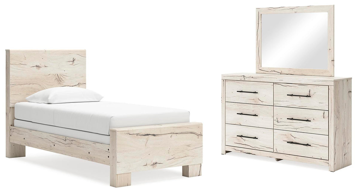 Lawroy Light Natural Panel Bedroom Set — Twin / 3: Bed, Dresser, Mirror