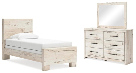 Lawroy Light Natural Panel Bedroom Set — Twin / 3: Bed, Dresser, Mirror