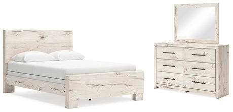 Lawroy Light Natural Panel Bedroom Set — Queen / 3: Bed, Dresser, Mirror