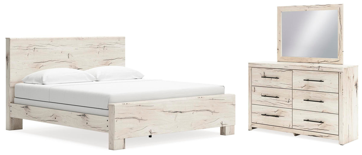 Lawroy Light Natural Panel Bedroom Set — King / 3: Bed, Dresser, Mirror