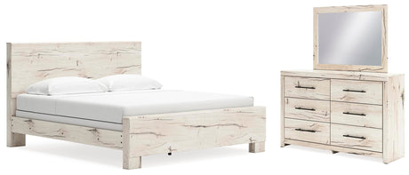 Lawroy Light Natural Panel Bedroom Set — King / 3: Bed, Dresser, Mirror