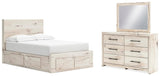 Lawroy Light Natural Panel Bedroom Set — 6-Drawer Footboard and Under-Bed Storage — Full / 3: Bed, Dresser, Mirror