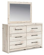 Lawroy dresser and mirror set angled view showing drawers