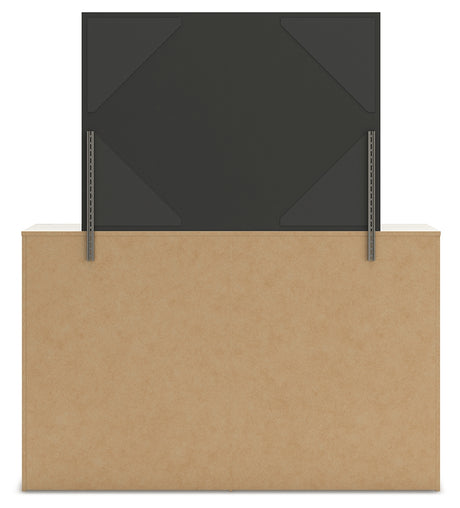 Back view of Lawroy dresser showing mirror attachment