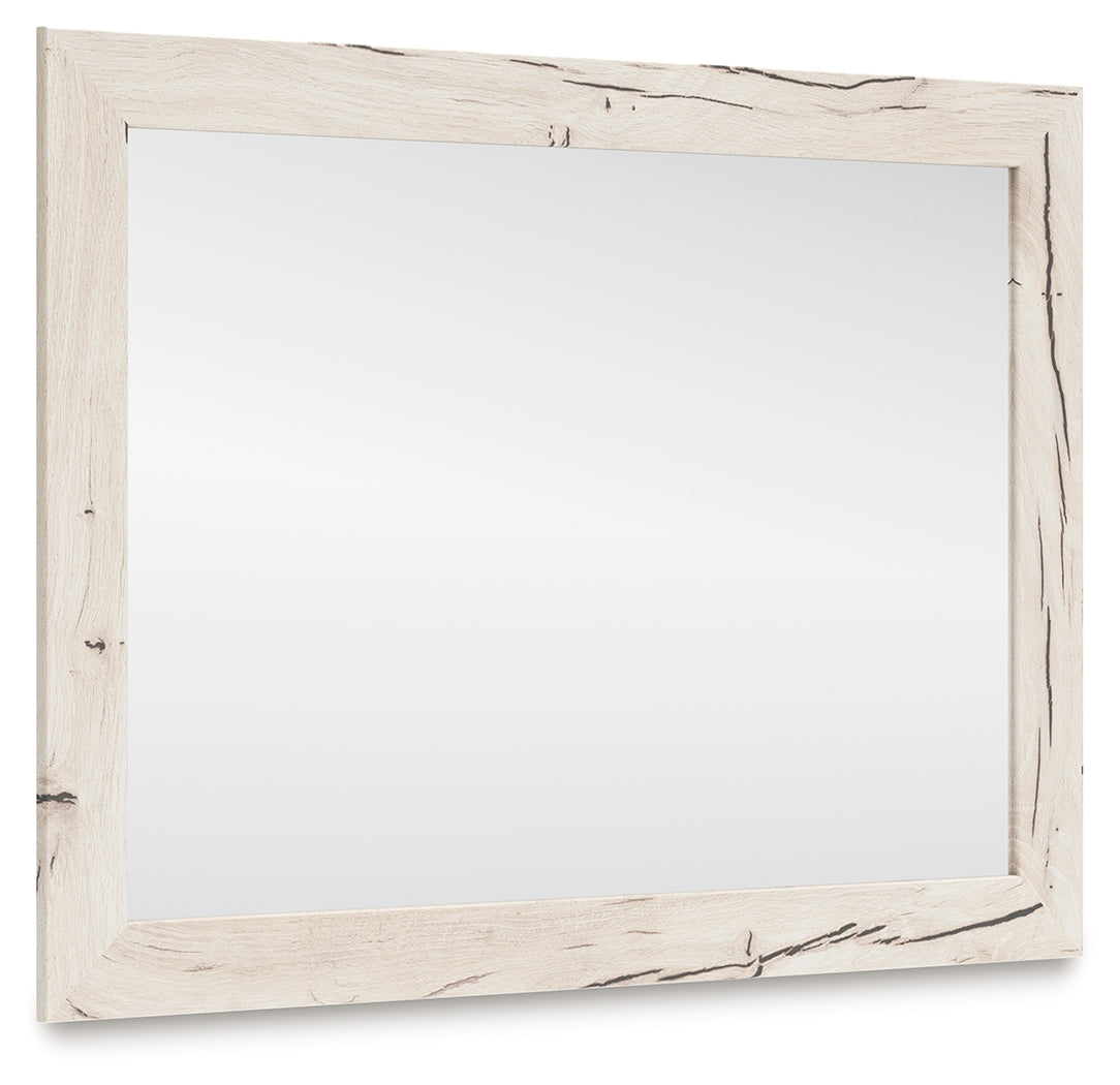 Angle view of Lawroy Bedroom Mirror with reclaimed oak grain texture