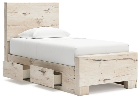 Headboard close-up of Lawroy twin bed with rustic light natural finish