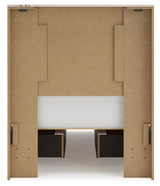 Lawroy twin panel bed in light natural finish with storage drawers
