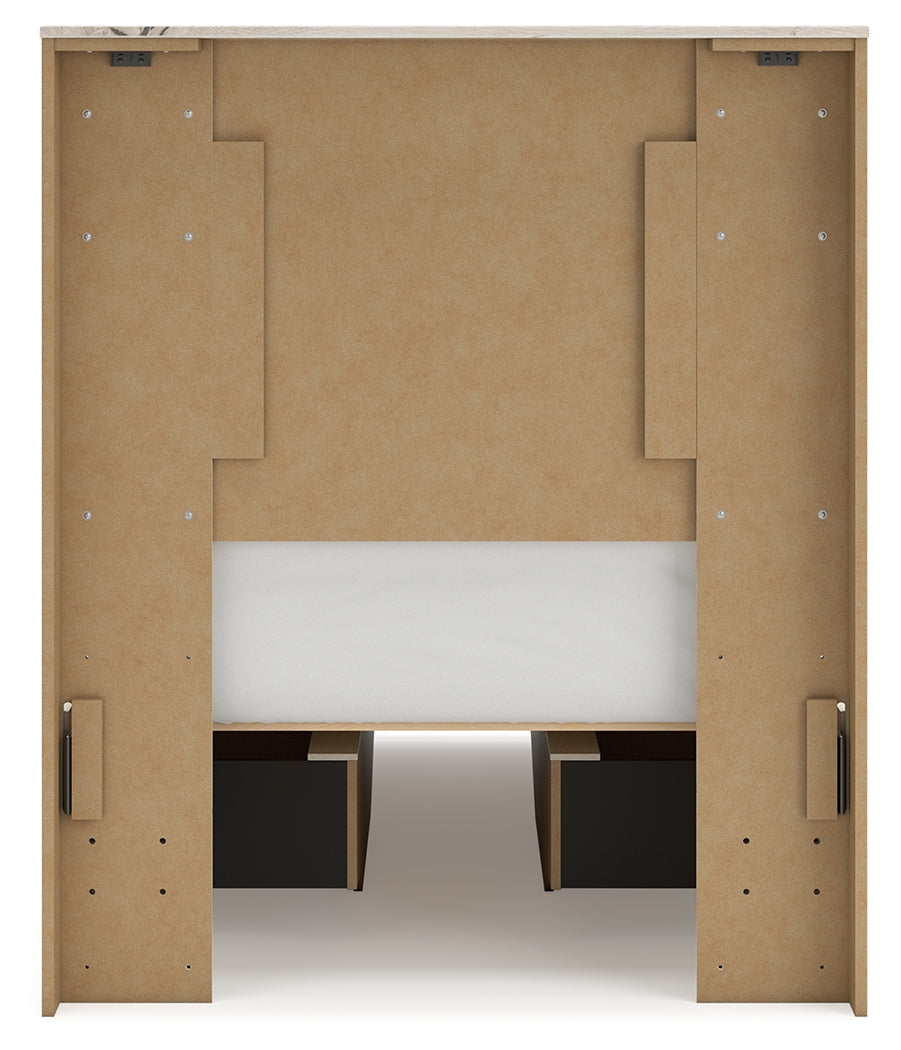 Lawroy twin panel bed in light natural finish with storage drawers