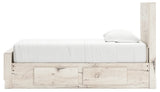 Lawroy twin panel bed in light natural finish with storage drawers