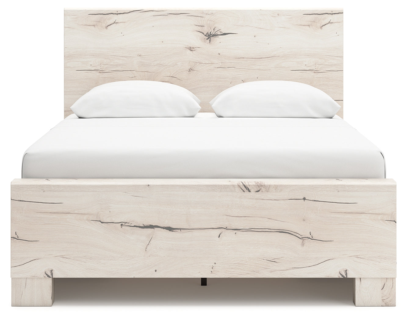 Bed shown with decorative dark pewter-tone hardware