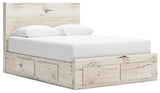 Side angle of Lawroy queen panel storage bed