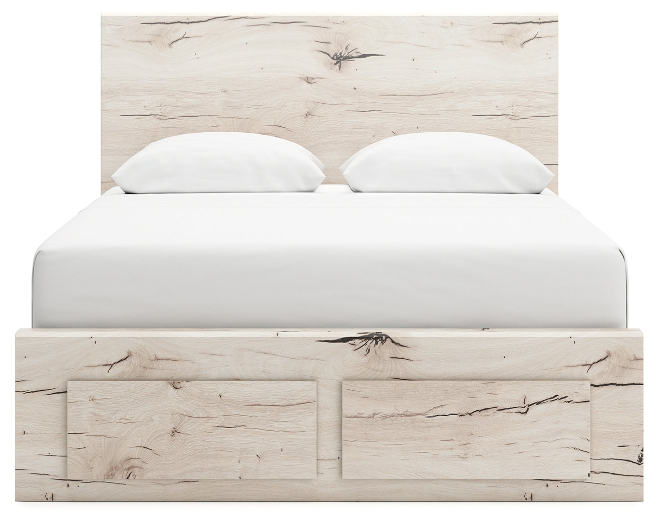 Lawroy queen panel storage bed in rustic white finish