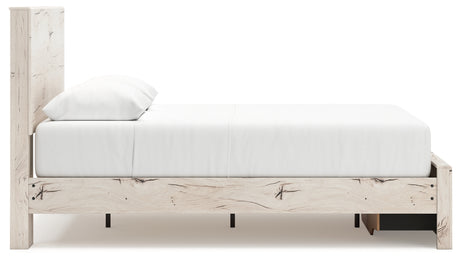 Lawroy queen panel storage bed in rustic white finish