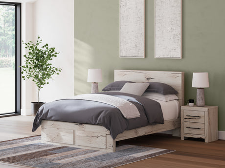 Lawroy queen panel storage bed in rustic white finish