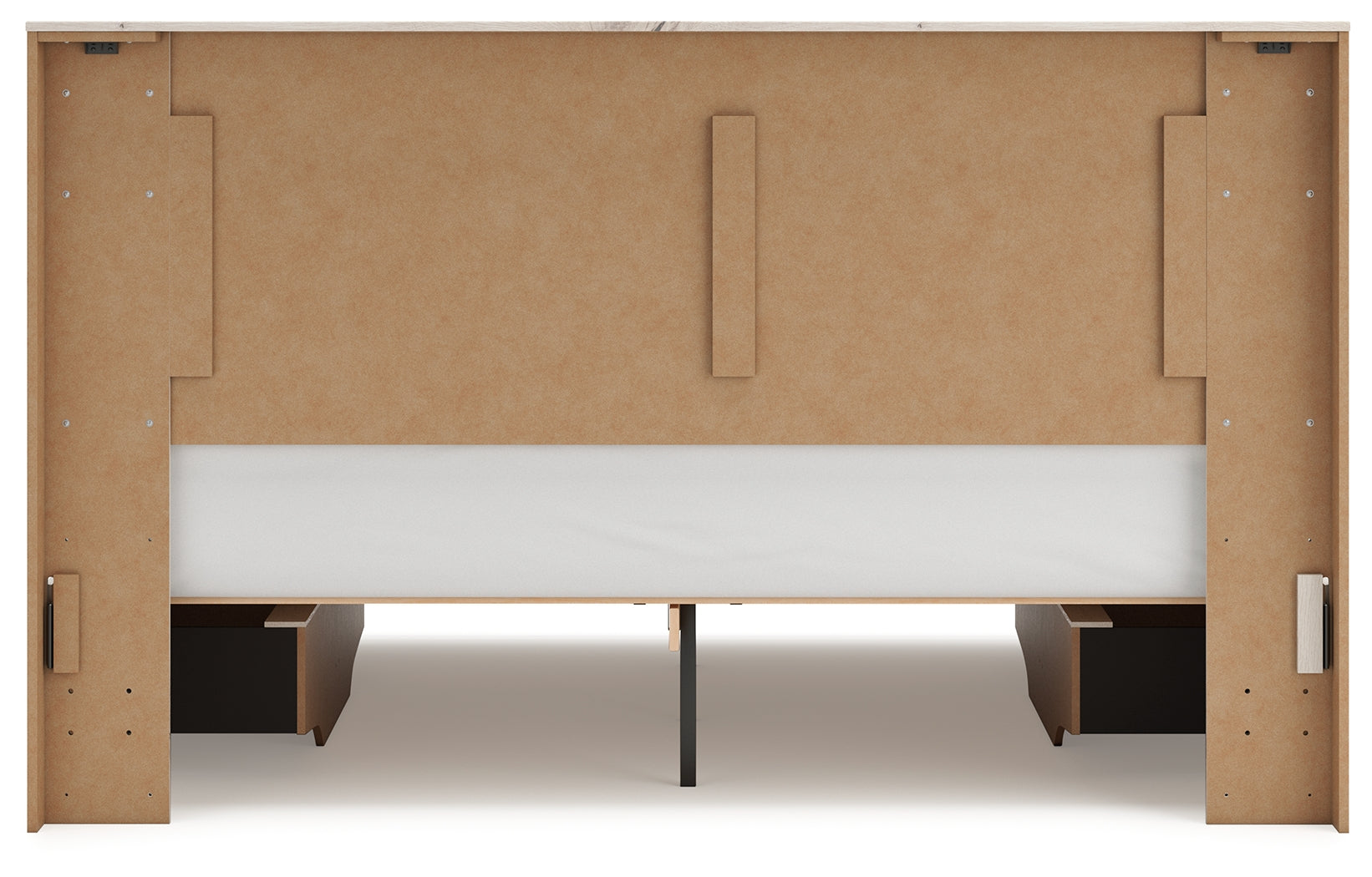 Lawroy Light Natural King Panel Bed with Storage, front view in rustic white finish