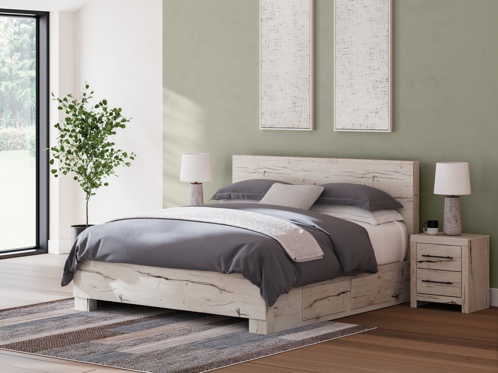 Lawroy Light Natural King Panel Bed with Storage