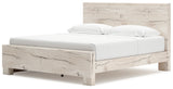Lawroy Light Natural King Panel Bed with Storage, front view in rustic white finish