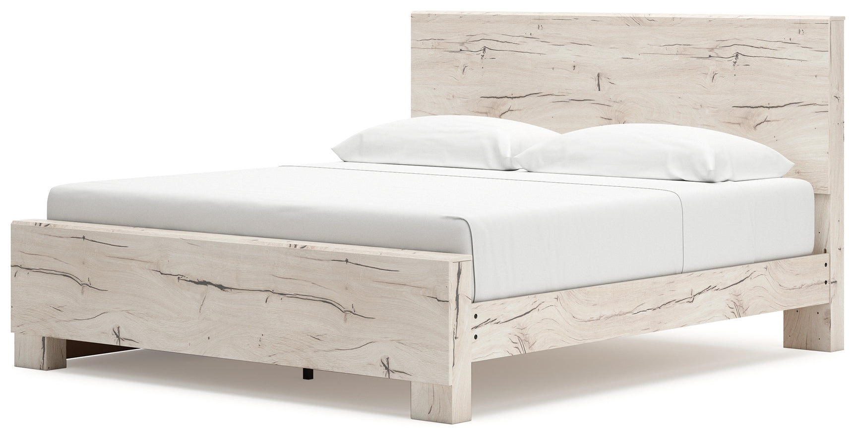 Lawroy Light Natural King Panel Bed with Storage, front view in rustic white finish