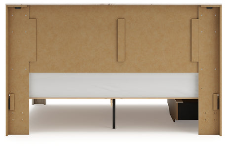 Lawroy Light Natural King Panel Bed with Storage, front view in rustic white finish