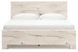 Lawroy Light Natural King Panel Bed with Storage, front view in rustic white finish