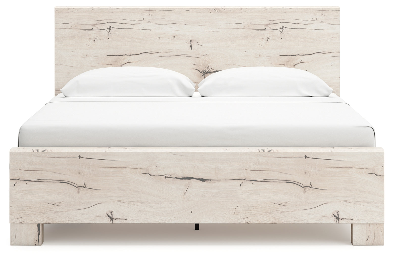 Lawroy Light Natural King Panel Bed with Storage, front view in rustic white finish