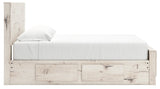 Lawroy Light Natural King Panel Bed with Storage, front view in rustic white finish