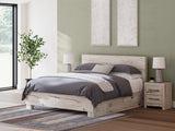 Lawroy Light Natural King Panel Bed with Storage, front view in rustic white finish