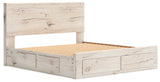 Lawroy Light Natural King Panel Storage Bed with rustic reclaimed oak finish