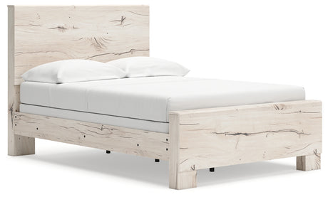 Side view of Lawroy Light Natural Full Panel Bed showing panel design