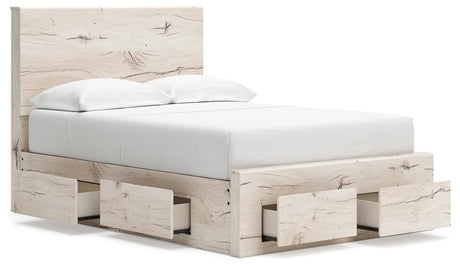 Lawroy Light Natural Full Panel Storage Bed in light natural oak finish