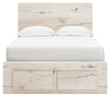 Lawroy Light Natural Full Panel Storage Bed in light natural oak finish