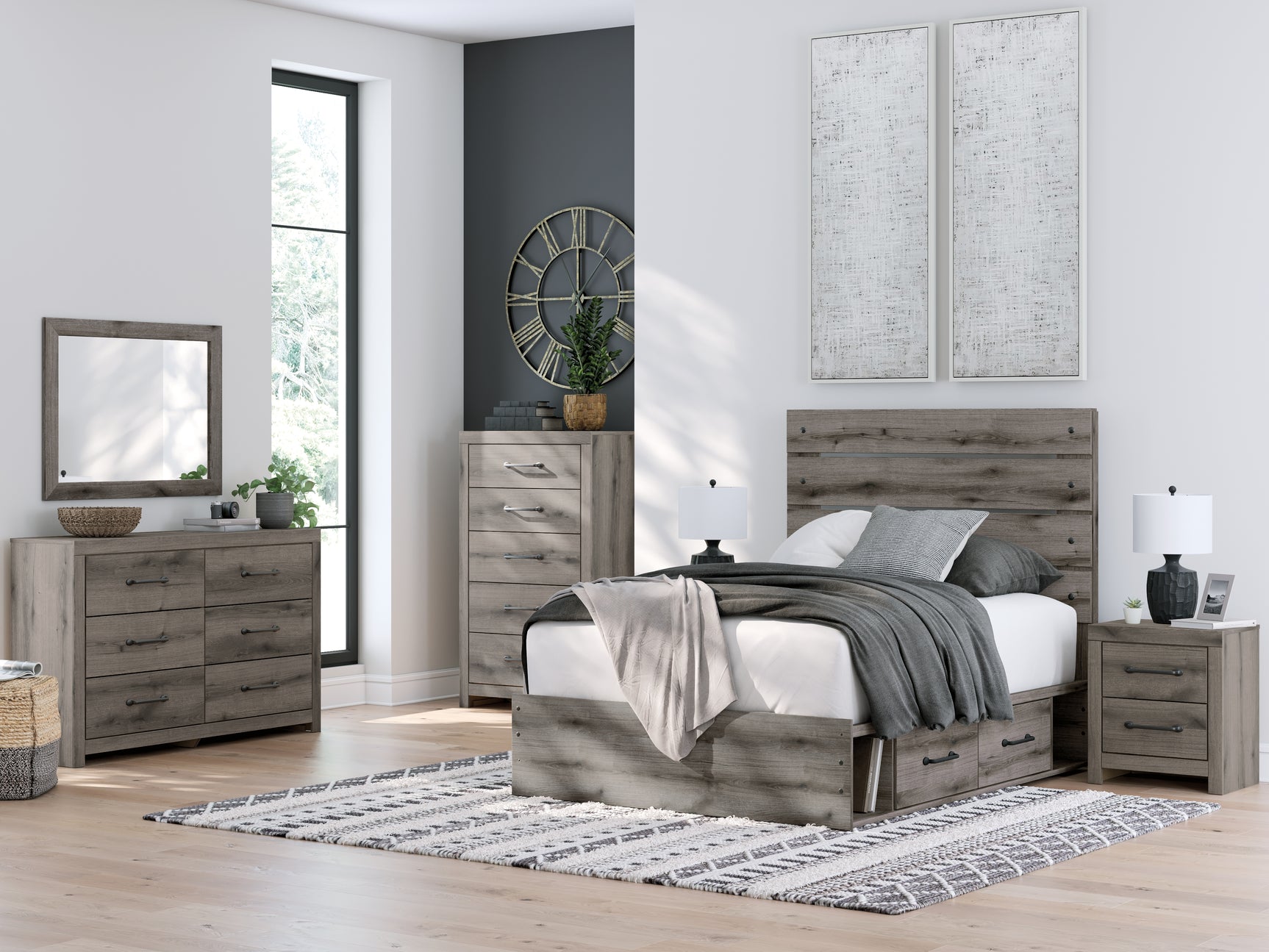 Completed Graystorm Brown Gray Full Panel Bed setup