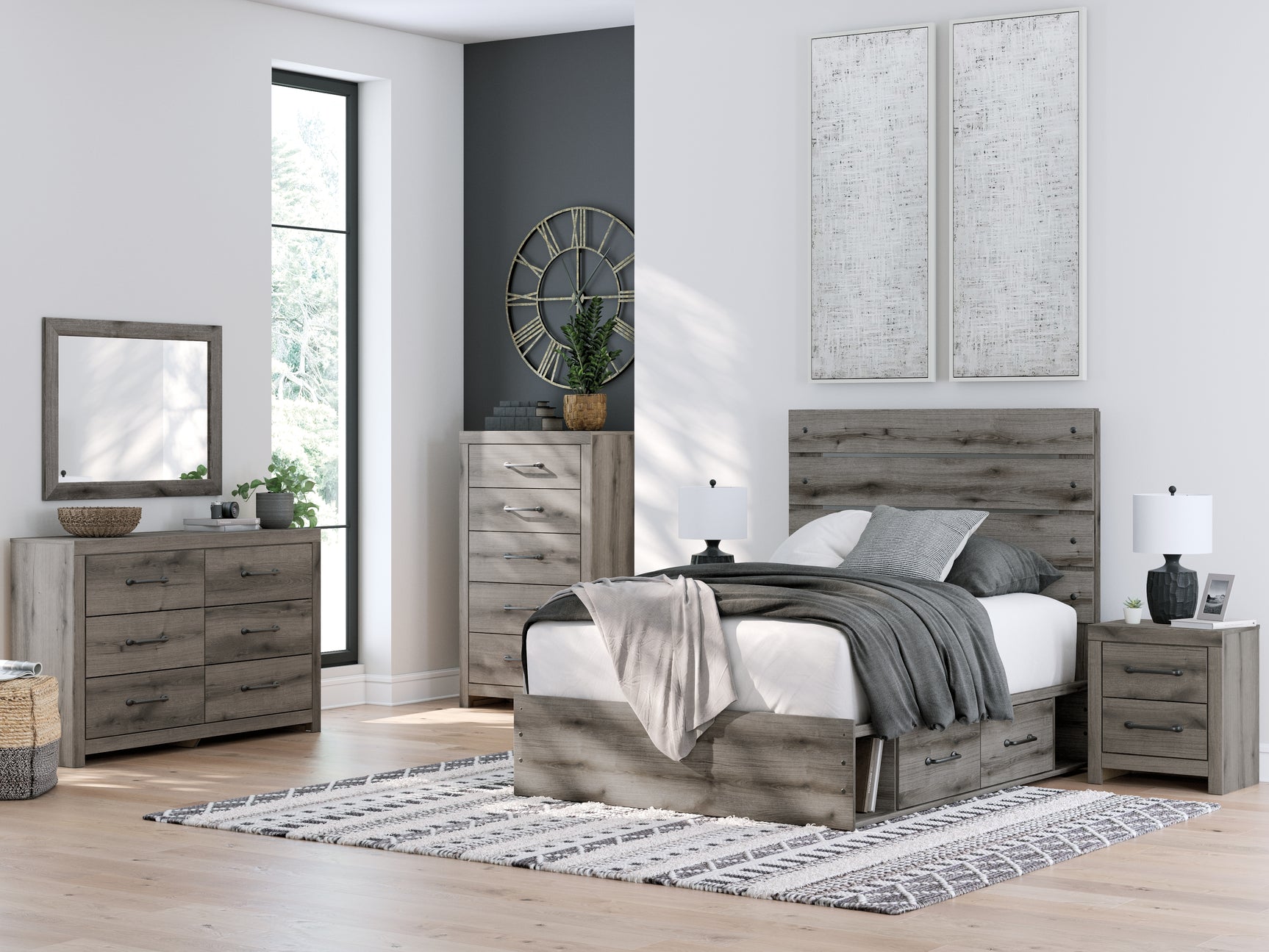 Styled bedroom with Graystorm Full Panel Bed as centerpiece