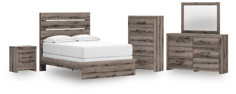 Graystorm Brown Gray Panel Bedroom Set — Full / 5: Bed, Dresser, Mirror, Nightstand, Chest
