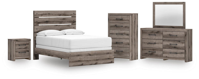 Graystorm Brown Gray Panel Bedroom Set — Full / 5: Bed, Dresser, Mirror, Nightstand, Chest