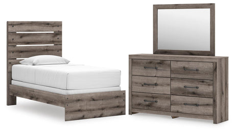 Graystorm Brown Gray Panel Bedroom Set — Twin / 3: Bed, Dresser, Mirror