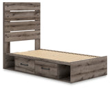Under-bed storage drawers closed on Graystorm Twin Bed