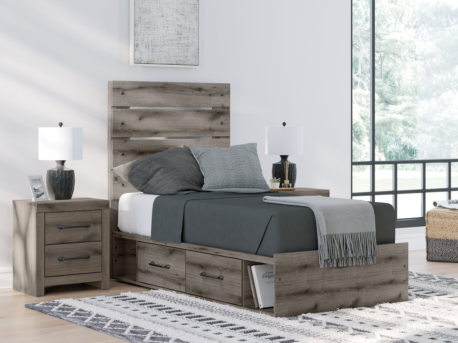 Graystorm Brown Gray Twin Panel Bed with Storage