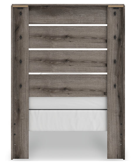 Back view of Graystorm twin panel bed frame