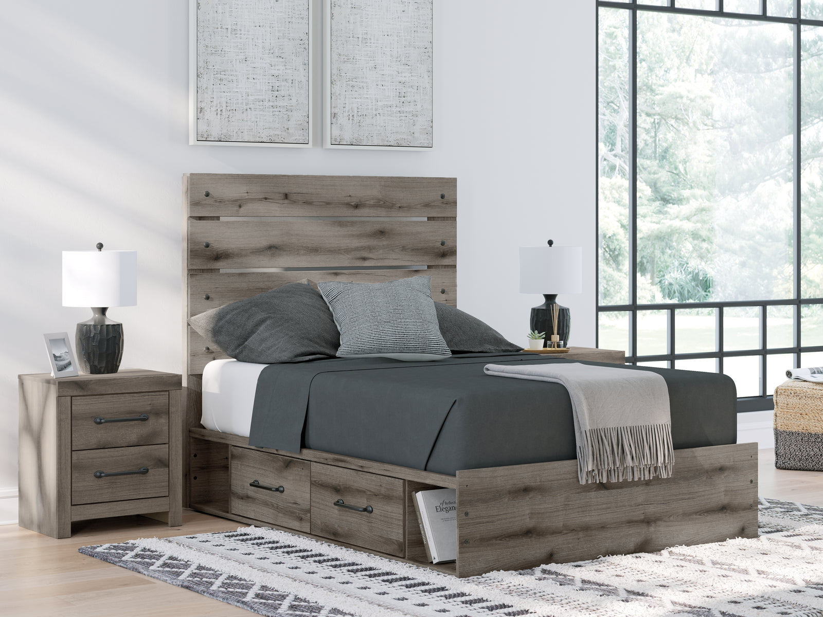 Graystorm Brown Gray Full Panel Storage Bed
