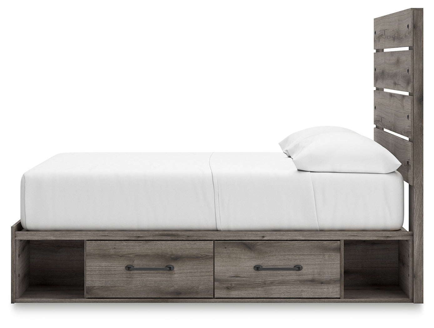 Nighttime ambient view of Graystorm bed in bedroom setting