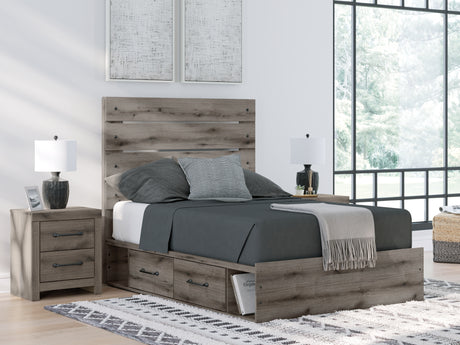 Side angle of Graystorm Full Panel Bed with storage drawers closed